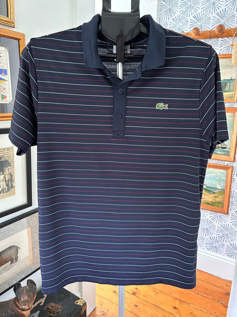 Lacoste Men’s Performance Navy Striped Polo Shirt
